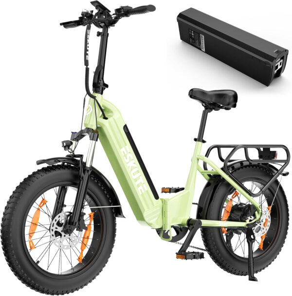 ESKUTE Star Elektrische fiets, inklapbaar, 36 V/25 Ah, afneembare accu, 50,8 cm Fat Tire (250 W), motor 250 W met draaimomentsensor, 7 snelheden, levensduur 120 km, e-bike voor volwassenen, groen