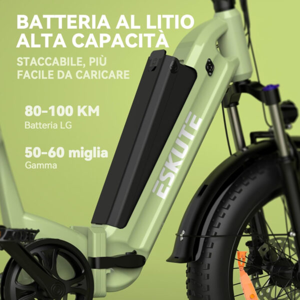 ESKUTE Star Elektrische fiets, inklapbaar, 36 V/25 Ah, afneembare accu, 50,8 cm Fat Tire (250 W), motor 250 W met draaimomentsensor, 7 snelheden, levensduur 120 km, e-bike voor volwassenen, groen - Afbeelding 2