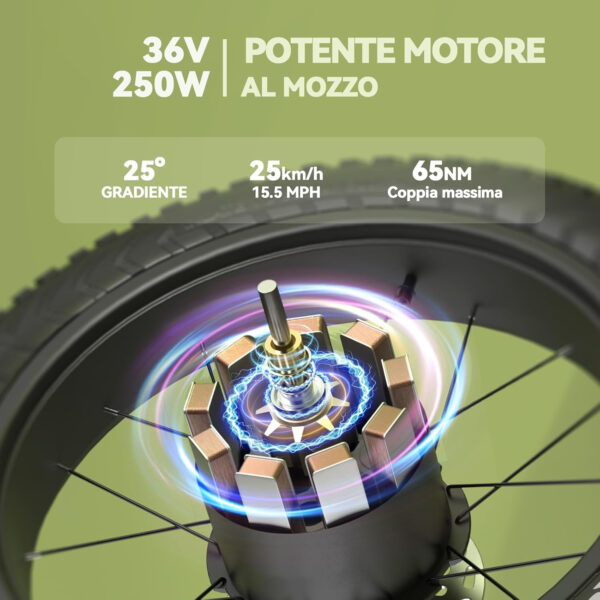 ESKUTE Star Elektrische fiets, inklapbaar, 36 V/25 Ah, afneembare accu, 50,8 cm Fat Tire (250 W), motor 250 W met draaimomentsensor, 7 snelheden, levensduur 120 km, e-bike voor volwassenen, groen - Afbeelding 3