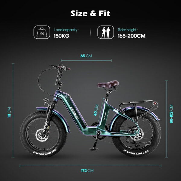 Fafrees F20 Master Elektrische Fiets, 20"*4.0" Fatbike, 48V/ 22.5Ah Batterij, Koolstofvezel ebike, Elektrische Mountainbike Voor Volwassenen, Bereik 70-130KM - Afbeelding 8