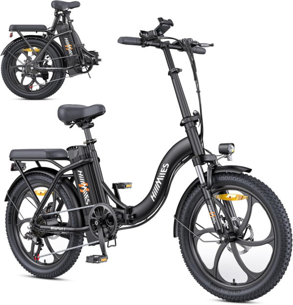 HillMiles MilePort 1 Elektrische fiets voor volwassenen, 36 V 13 Ah, afneembare accu, 250 W motor, 20 inch x 3,0 inch Fat Tire vouwfiets, snelheid 25 km/u, bereik tot 100 km