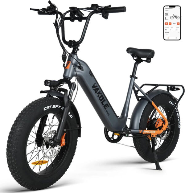 VAKOLE SG20 E-Bike Fatbike 20 inch met 48 V 15,6 Ah wisselaccu, bereik tot 110 km, 7 versnellingen e-mountainbike met app, elektrische fietsen voor heren en dames